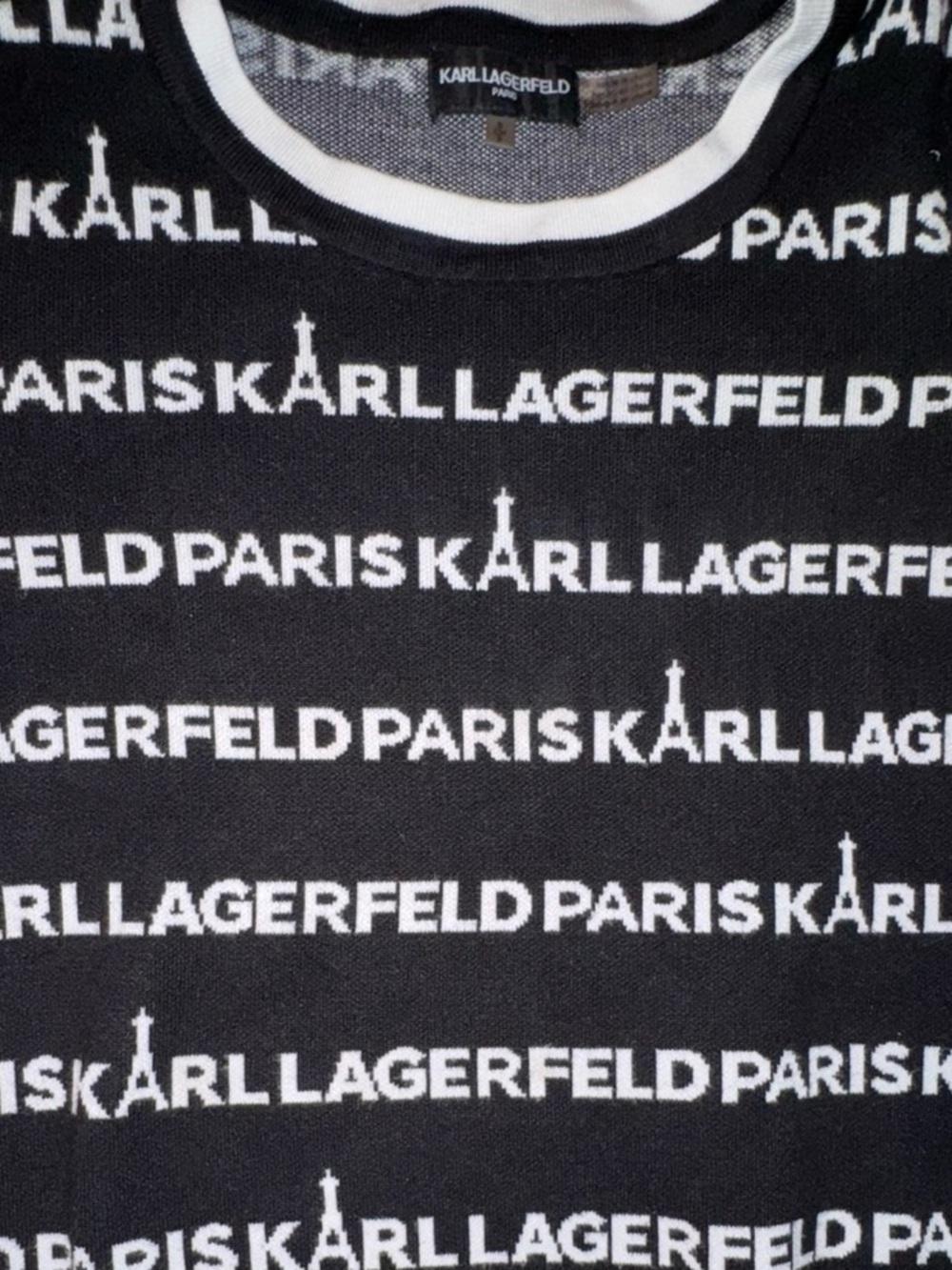 Karl Lagerfeld Paris Logo Knit Sweater Sz S B/W - Picture 4 of 8